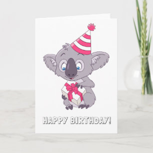 Cartão Koala com presente de aniversário