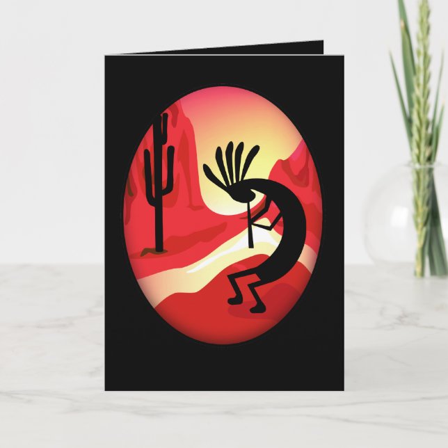 Cartão Kokopelli Sunset Black Greeting Card (Frente)
