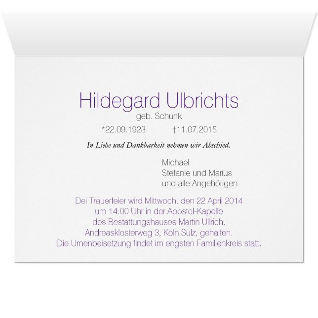 Cartão Kondolenzkarte (Interior horizontal (base))