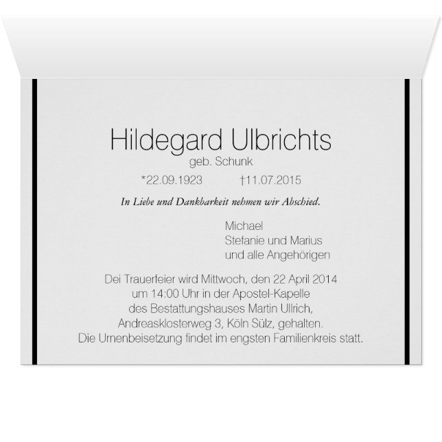 Cartão Kondolenzkarte dezent (Interior horizontal (base))