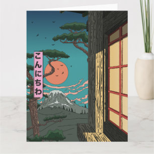 Cartão Konnichiwa Pôr do Sol Japonês