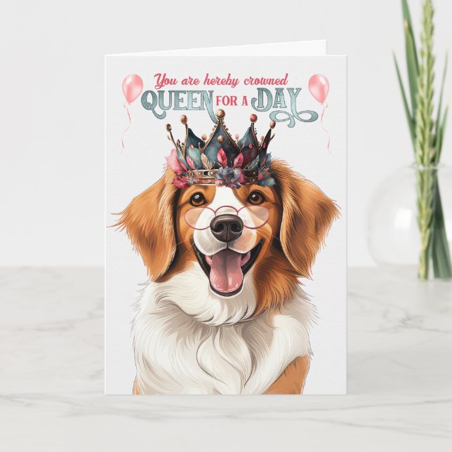 Cartão Kooikerhondje Queen por um dia de aniversário engr (Frente)