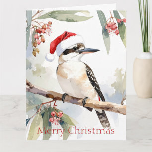Cartão Kookaburra australiano chapéu de Papai Noel Natal 