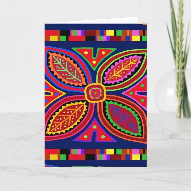 Cartão Kuna Indian Mola Flora (Frente)