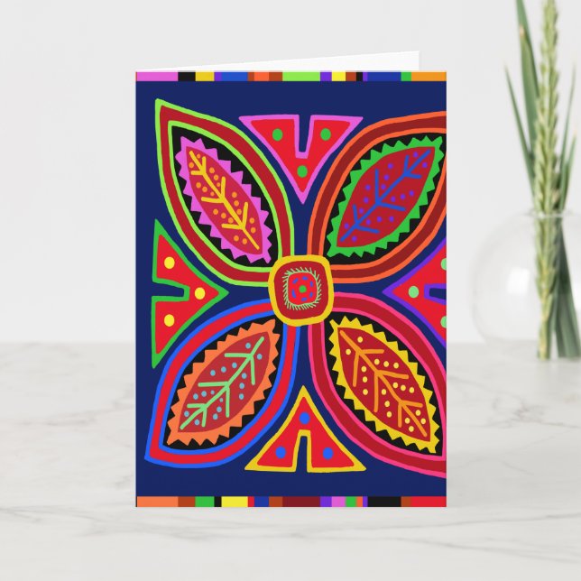 Cartão Kuna Indian Mola Flora (Frente)