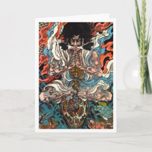 Cartão Kuniyoshi O guerreiro asiático samurai andando cob