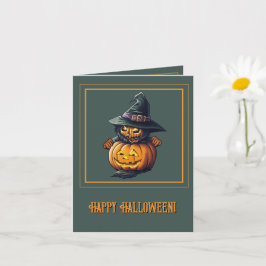 Cartão Kürbishexe im Katzenkostüm -