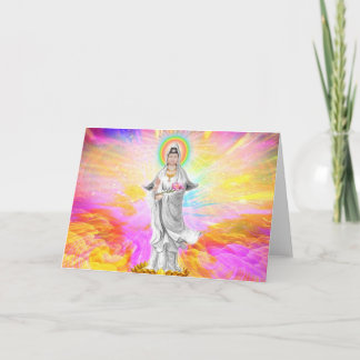 Cartão Kwan Yin a deusa da piedade com rosa