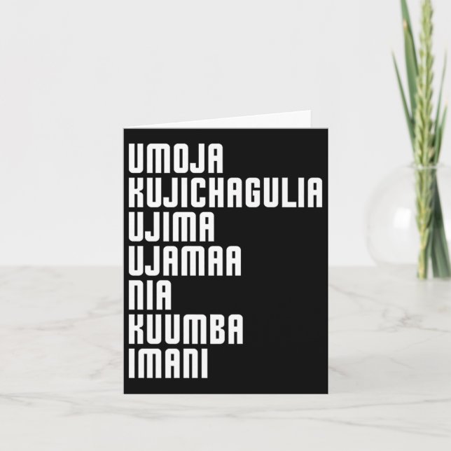 Cartão Kwanzaa Sete Princípios Umoja Kujichagulia Ujima  (Frente)