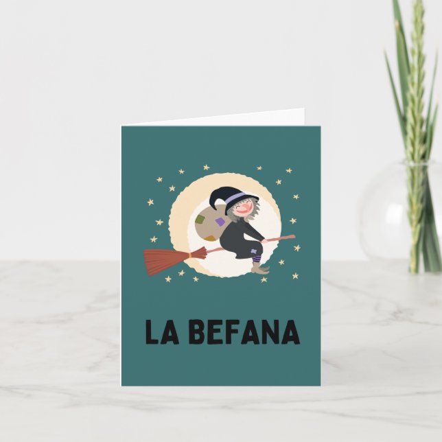 Cartão La Befana (Epifania) Bruxa do Natal Italiana (Frente)