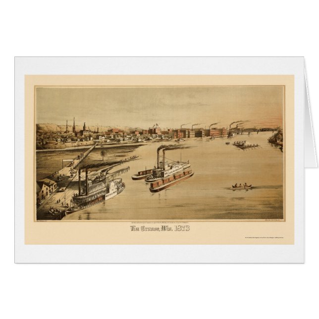 Cartão La Crosse, mapa panorâmico dos WI - 1873 (Frente Horizontal)