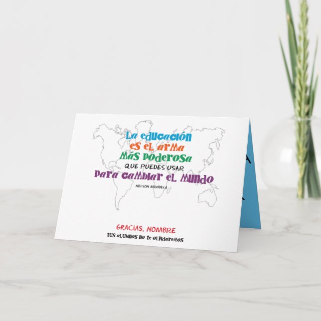 Cartão La educación cambia el mundo. 1º dame nombres. (Frente)