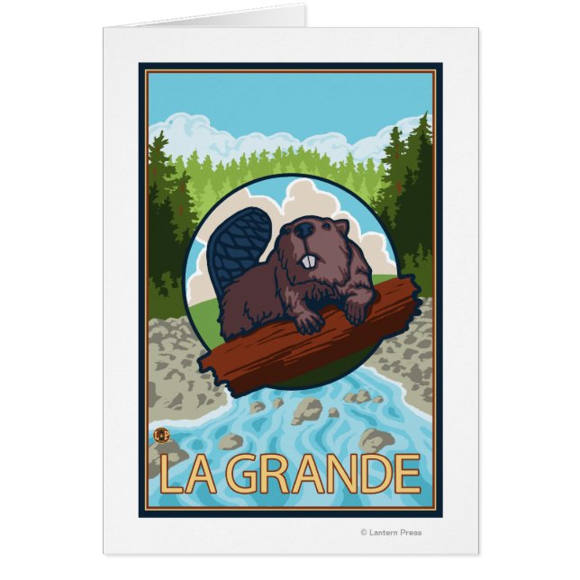 Cartão La Grande, OregonBeaver e Árvores (Frente)