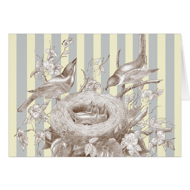 Cartão La Petite Famille sobre fundo azul e creme (Frente Horizontal)