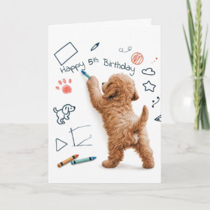 Cartão Labradoodle Desenhando para um 5º Aniversário