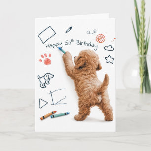 Cartão Labradoodle Desenhando para um Aniversário de 50 a