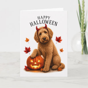 Cartão Labradoodle Halloween Diabo Cão