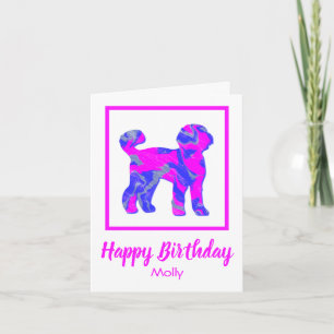 Cartão Labradoodle Pink Silhouket Cão Engraçado Aniversár