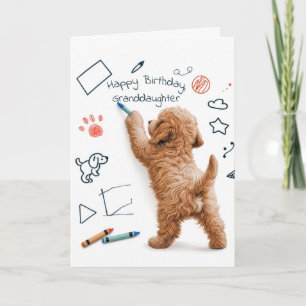 Cartão Labradoodle Rabiscando Aniversário para Netas
