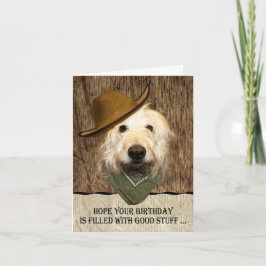 Cartão Labradoodle Vestindo Cowboy Hat Engraçado Aniversá
