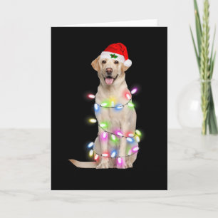 Cartão Labrador Cachorro Papai noel Árvore de Natal Luzes