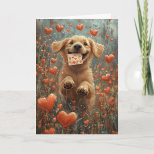 Cartão Labrador Retriever Caprichoso em Flor de Coração
