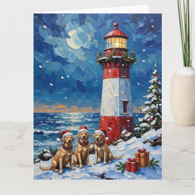 Cartão Labrador Retriever Christmas Lighthouse Holiday (Frente)
