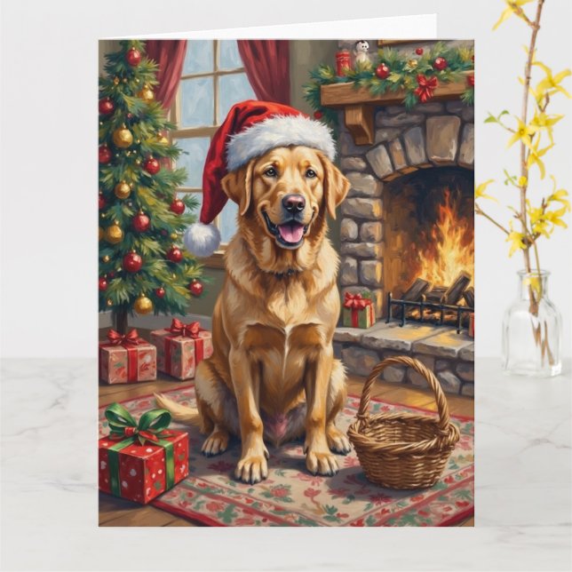 Cartão Labrador Retriever Dog Classic Family Christmas (Flor Amarela)