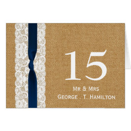 Cartão Lace de burlap FAUX, números da mesa de casamento 