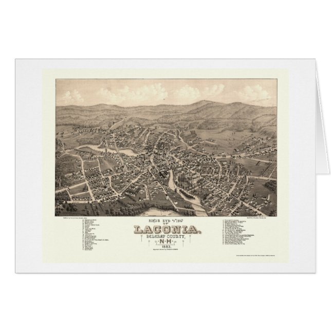 Cartão Laconia, mapa panorâmico do NH - 1883 (Frente Horizontal)