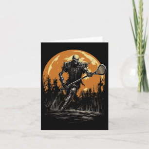 Cartão Lacrosse Halloween Skeleton Spooky Orange Moon Cos