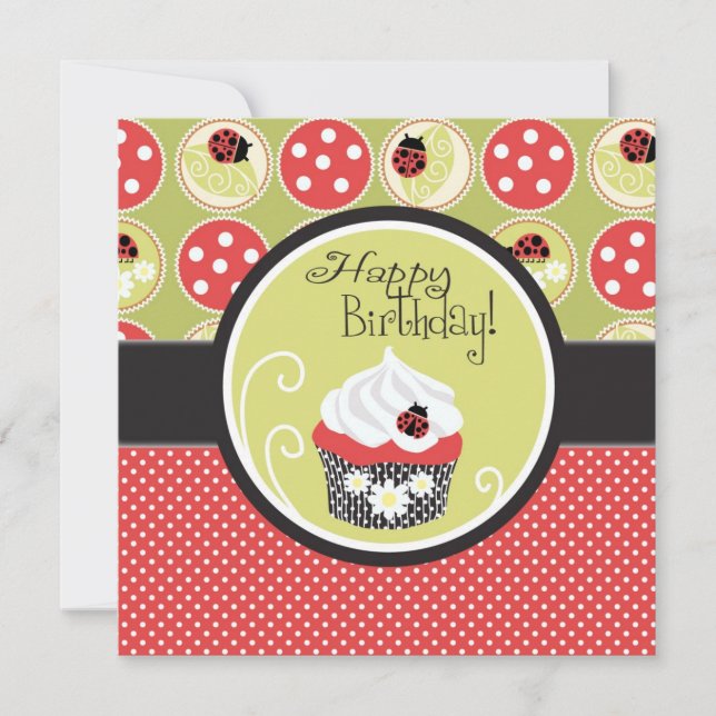 Cartão Lady Bug & Cupcake Birthday (Frente)