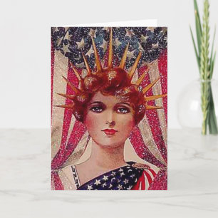 Cartão Lady Liberty Flag July 4th Vintage Poster Art Deco