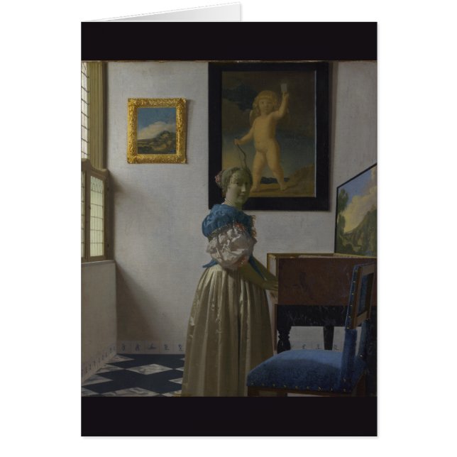 Cartão Lady Standat a Virginal de Johannes Vermeer (Frente)