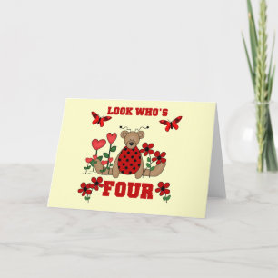 Cartão Ladybug Bear 4º Aniversário Camisetas e presentes