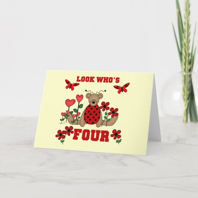 Cartão Ladybug Bear 4º Aniversário Camisetas e presentes (Frente)