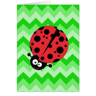 Cartão Ladybug Cartoon Green Zigzag