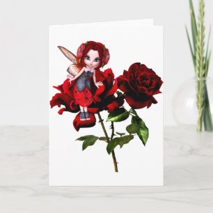 Cartão Ladybug Fairy on Red Roses