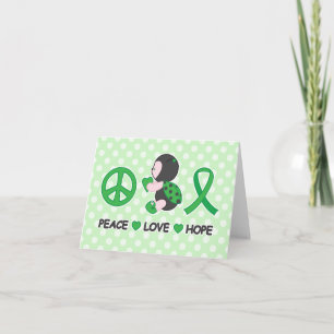 Cartão Ladybug Peace Love Hope Green Awareness Ribbon