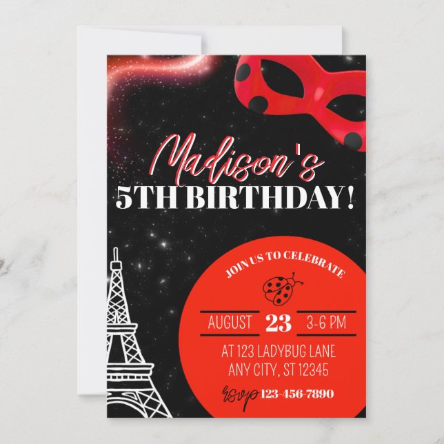 Cartão Ladybug Superhero Birthday Invitation (Frente)