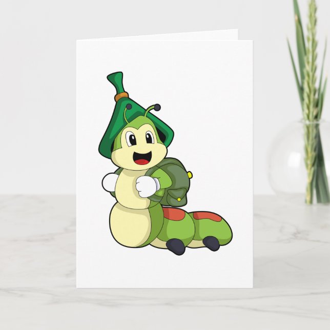 Cartão Lagarta como Estudante com Mochila (Frente)