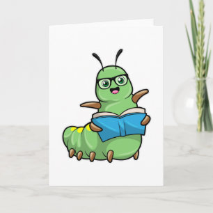 Cartão Lagarta como Nerd com Livro e Óculos