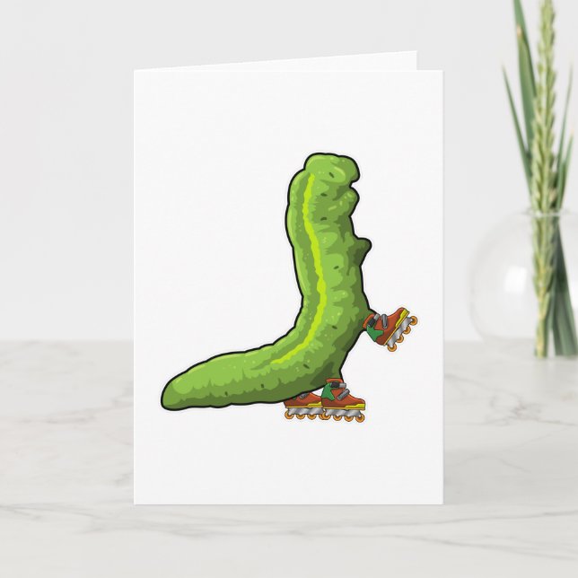 Cartão Lagarta como patinador inline com patins inline (Frente)