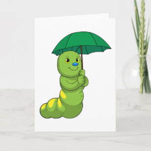 Cartão Lagarta na Chuva com Guarda-chuva