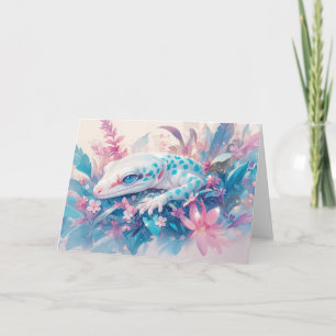 Cartão Lagartixa Mística Entre Flores Vibrantes