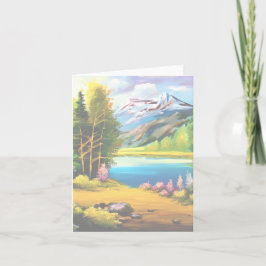 Cartão Lago de montanha de aquarela personalizável