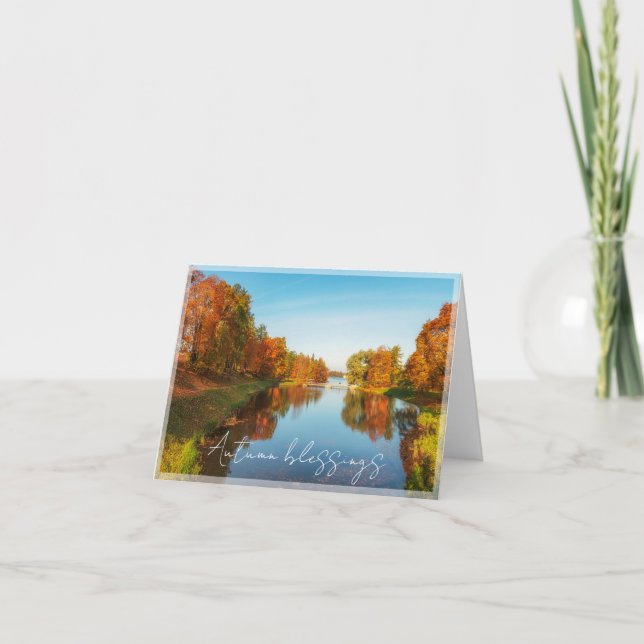 Cartão Lago de outono com texto personalizado (Frente)