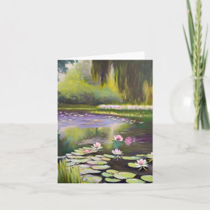 Cartão Lago em aquarela e lírios personalizável