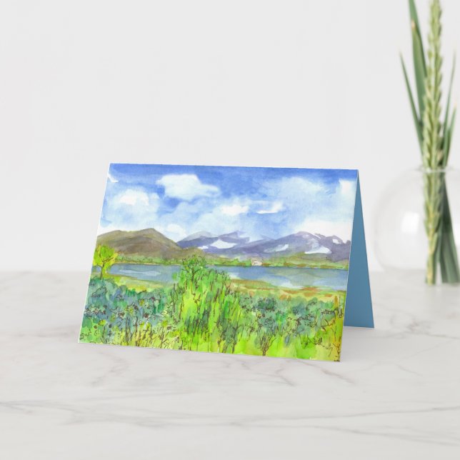 Cartão Lago House Watercolor Feliz Aniversário (Frente)