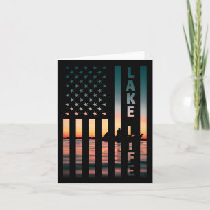 Cartão Lago Life Pescador Sunset American Flag B Pesca